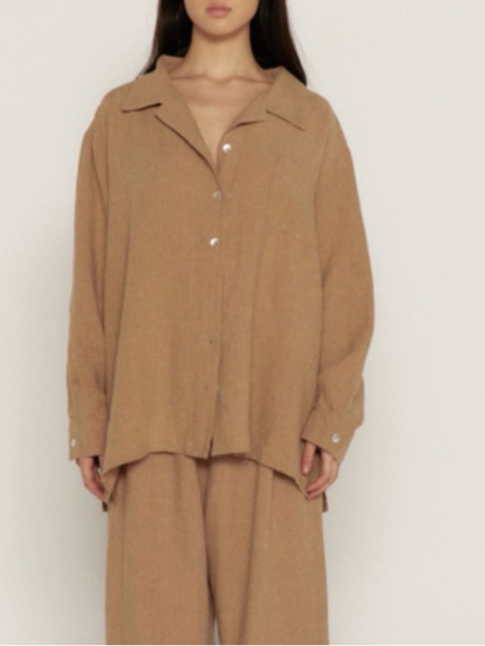 Relaxed Camel Button-Down Jumpsuit Set